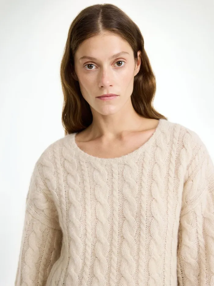 By Malene Birger Knitwear Women Cierra CableKnit Sweater Oyster Gray