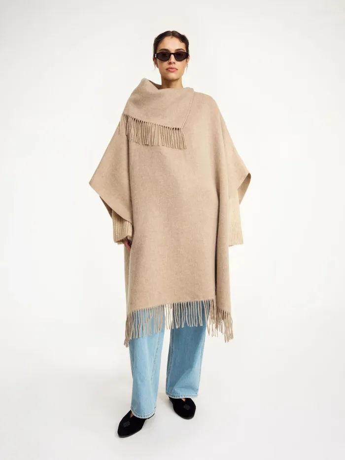 By Malene Birger Scarves Women Turtlo Wool Poncho Grey Brown Melange