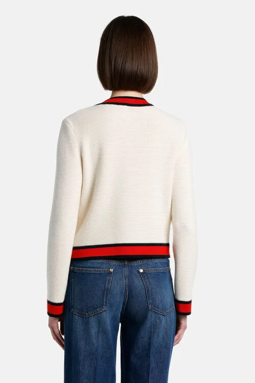 Cardigan Luisa Spagnoli Women Mangora Mangora CreamBlueRed Cardigan Luisa Spagnoli Women Mangora Mangora CreamBlueRed
