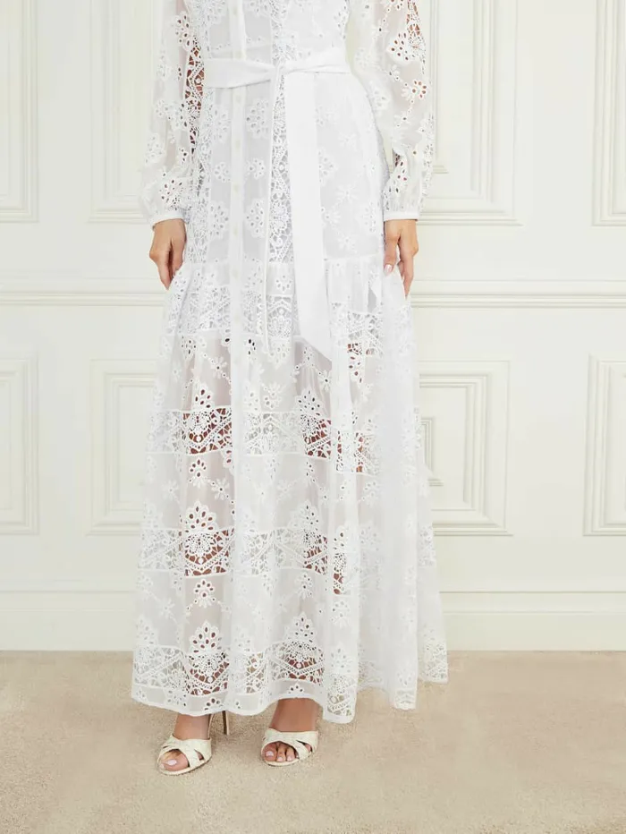 Cassandra Eyelet Dress Blanc Pur Women Dresses and Jumpsuits GUESS Cassandra Eyelet Dress Blanc Pur Women Dresses and Jumpsuits GUESS