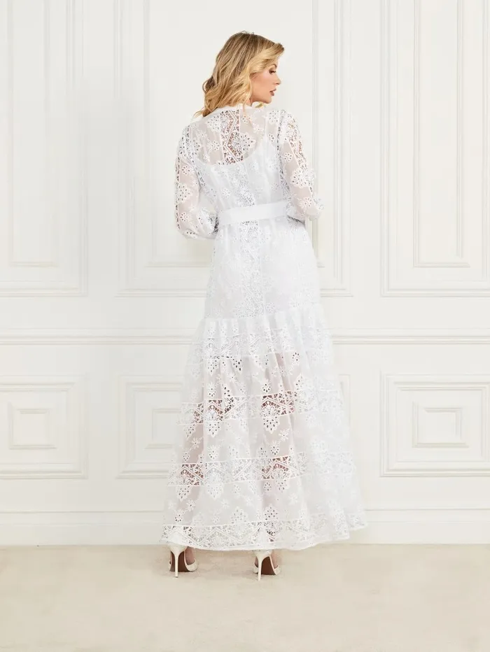 Cassandra Eyelet Dress Blanc Pur Women Dresses and Jumpsuits GUESS Cassandra Eyelet Dress Blanc Pur Women Dresses and Jumpsuits GUESS