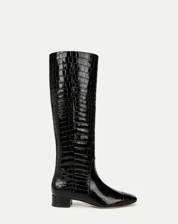Cecile CrocEmbossed Tall Boot Black Women Veronica Beard Shoes