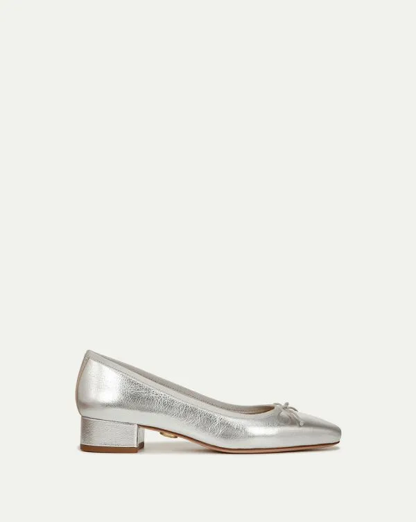 Cecile Metallic Leather Ballet Pump Platinum Women Veronica Beard Shoes Cecile Metallic Leather Ballet Pump Platinum Women Veronica Beard Shoes