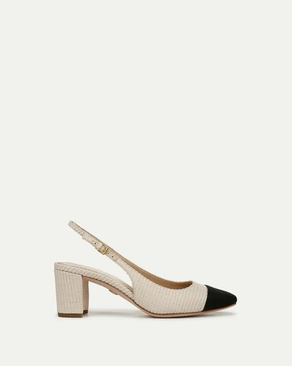 Cecile Raffia CapToe Slingback Pump Beigeandblack Women Veronica Beard Shoes
