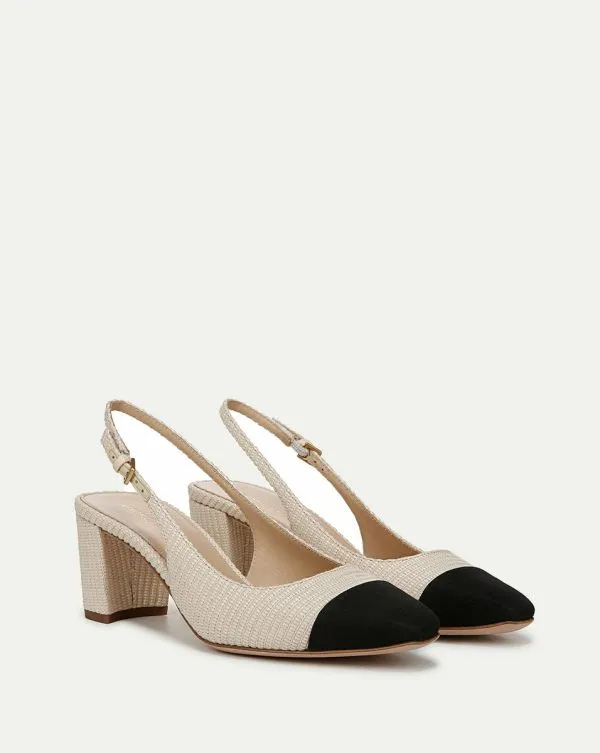 Cecile Raffia CapToe Slingback Pump Beigeandblack Women Veronica Beard Shoes