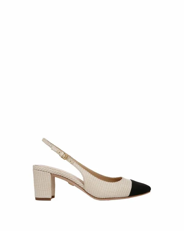 Cecile Raffia CapToe Slingback Pump Beigeandblack Women Veronica Beard Shoes