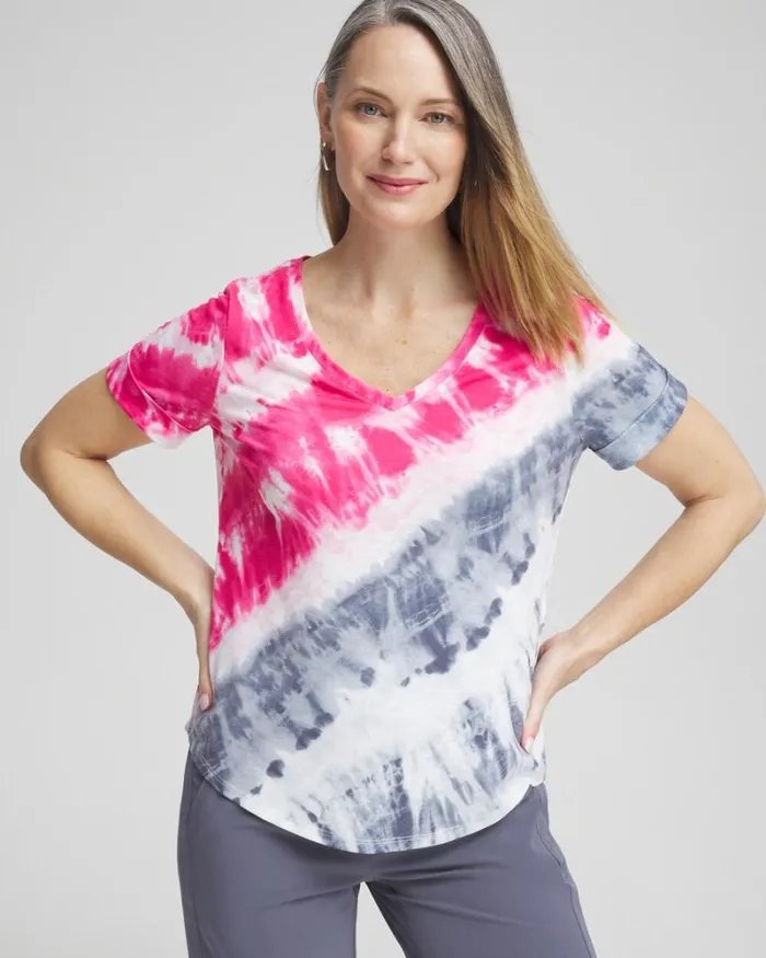 Chico039s Activewear Zenergy Tie Dye Tee Pink Bromeliad 8211 Clothing