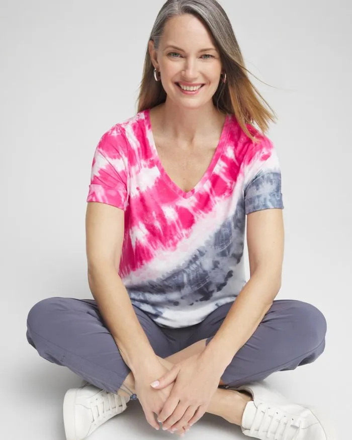 Chico039s Activewear Zenergy Tie Dye Tee Pink Bromeliad 8211 Clothing