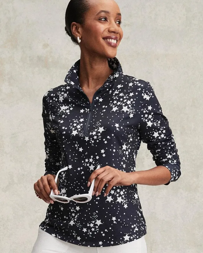 Chico039s Activewear Zenergy UPF Knit Star Half Zip Top Classic Navy 8211 Clothing Chico039s Activewear Zenergy UPF Knit Star Half Zip Top Classic Navy 8211 Clothing