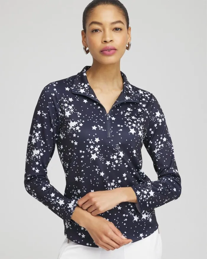 Chico039s Activewear Zenergy UPF Knit Star Half Zip Top Classic Navy 8211 Clothing Chico039s Activewear Zenergy UPF Knit Star Half Zip Top Classic Navy 8211 Clothing