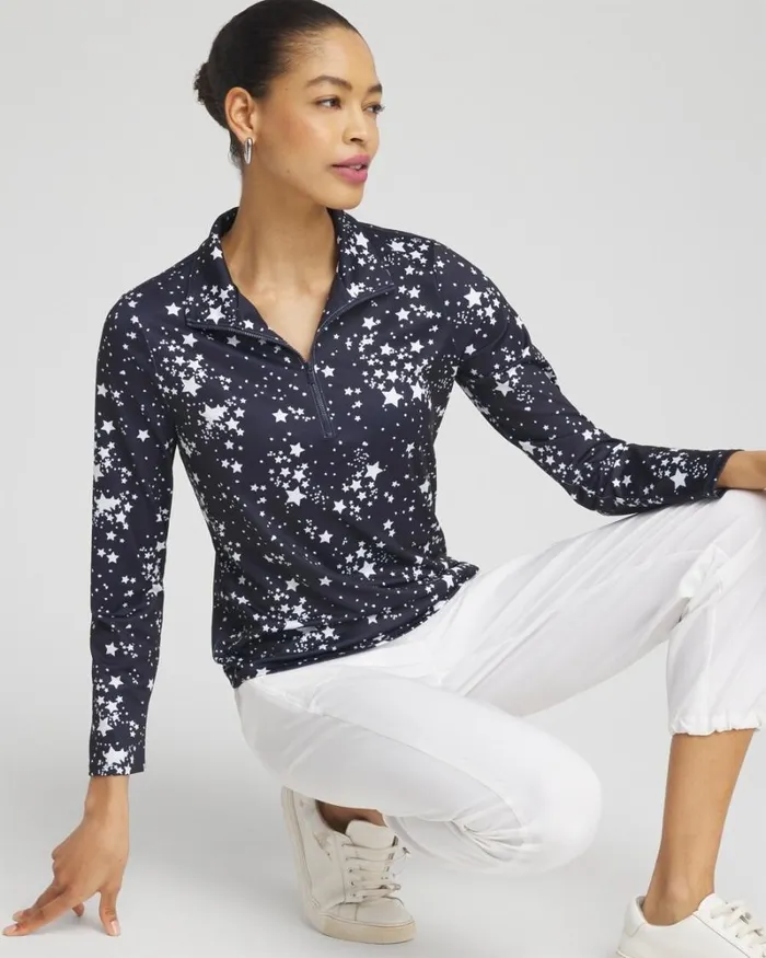 Chico039s Activewear Zenergy UPF Knit Star Half Zip Top Classic Navy 8211 Clothing Chico039s Activewear Zenergy UPF Knit Star Half Zip Top Classic Navy 8211 Clothing