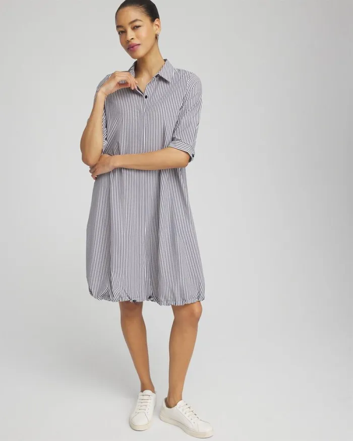 Chico039s Activewear Zenergy UPF Neema Stripe Bungee Dress Classic Navy 8211 Clothing
