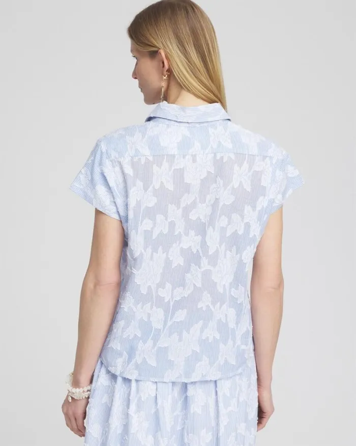 Chico039s Blouses and Shirts Jacquard Dolman Sleeve Top Whiteblue 8211 Clothing