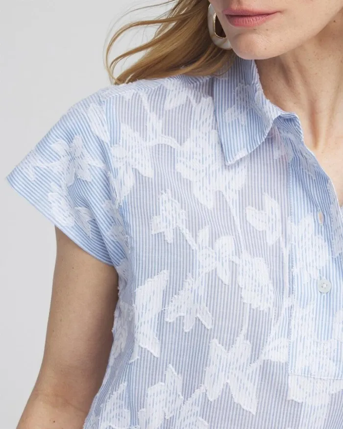 Chico039s Blouses and Shirts Jacquard Dolman Sleeve Top Whiteblue 8211 Clothing