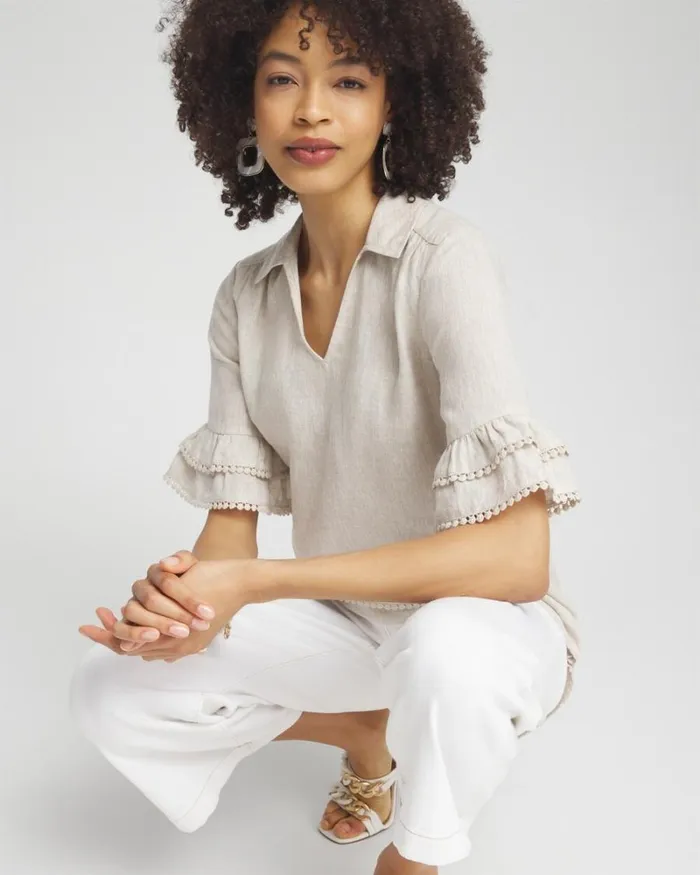 Chico039s Blouses and Shirts Linen Ruffle Sleeve Blouse Alabaster 8211 Clothing Chico039s Blouses and Shirts Linen Ruffle Sleeve Blouse Alabaster 8211 Clothing