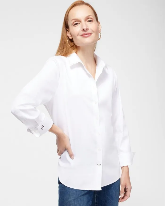 Chico039s Blouses and Shirts NoIron Stretch Shirt Optic White 8211 Clothing
