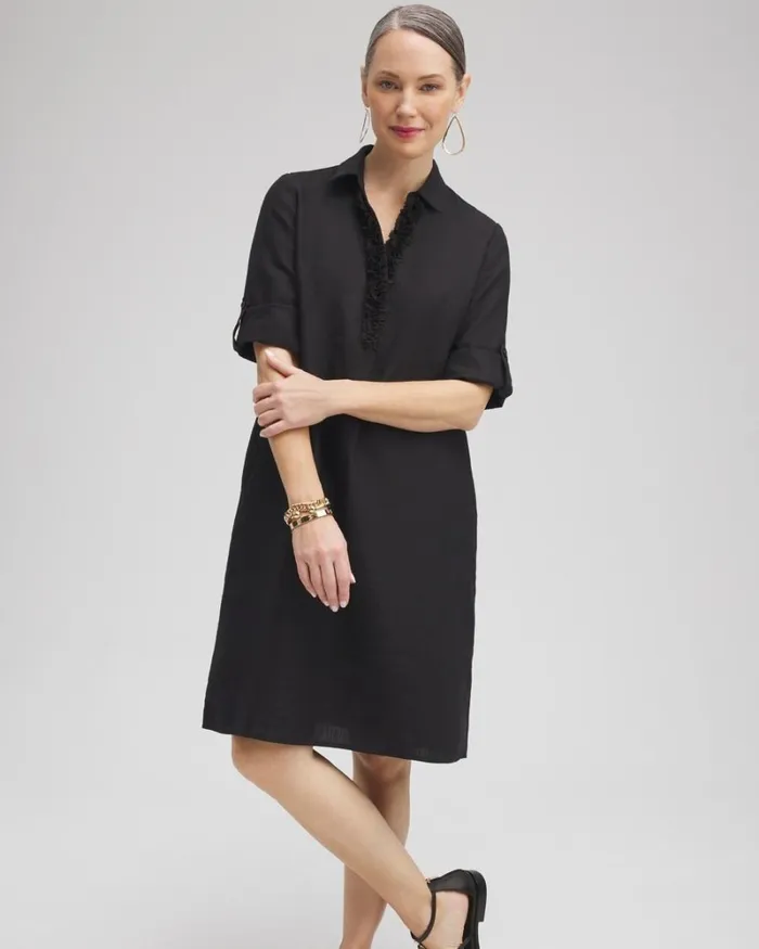 Chico039s Dresses Linen 3D Floral Dress Black 8211 Clothing