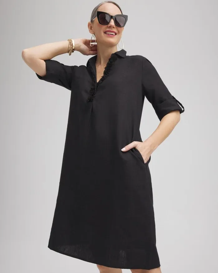 Chico039s Dresses Linen 3D Floral Dress Black 8211 Clothing