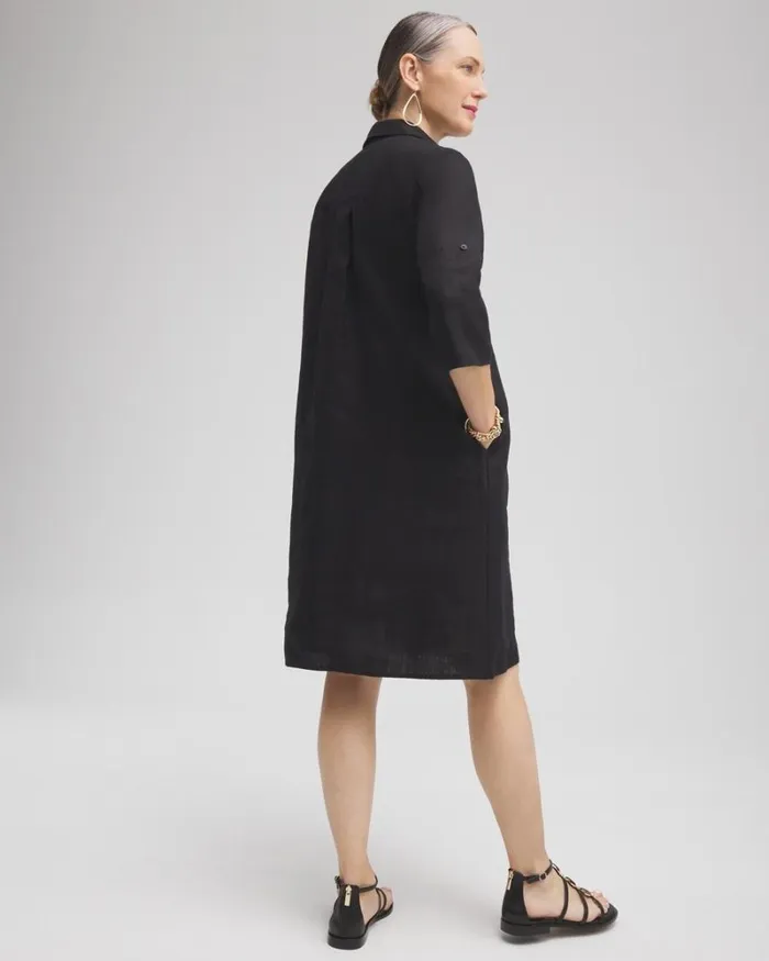 Chico039s Dresses Linen 3D Floral Dress Black 8211 Clothing