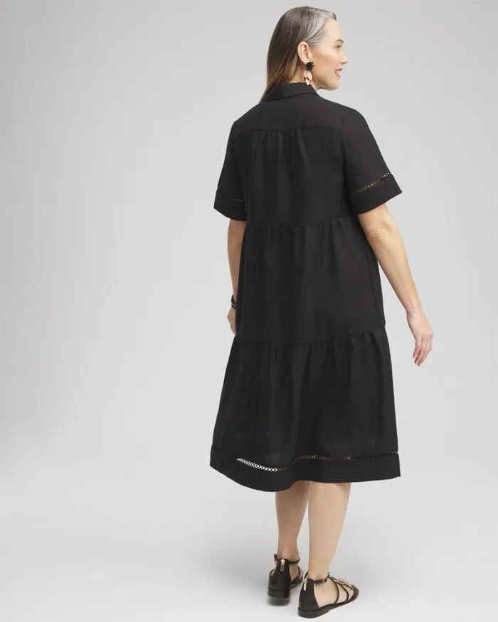 Chico039s Dresses Linen Lattice Trim Midi Dress Black 8211 Clothing