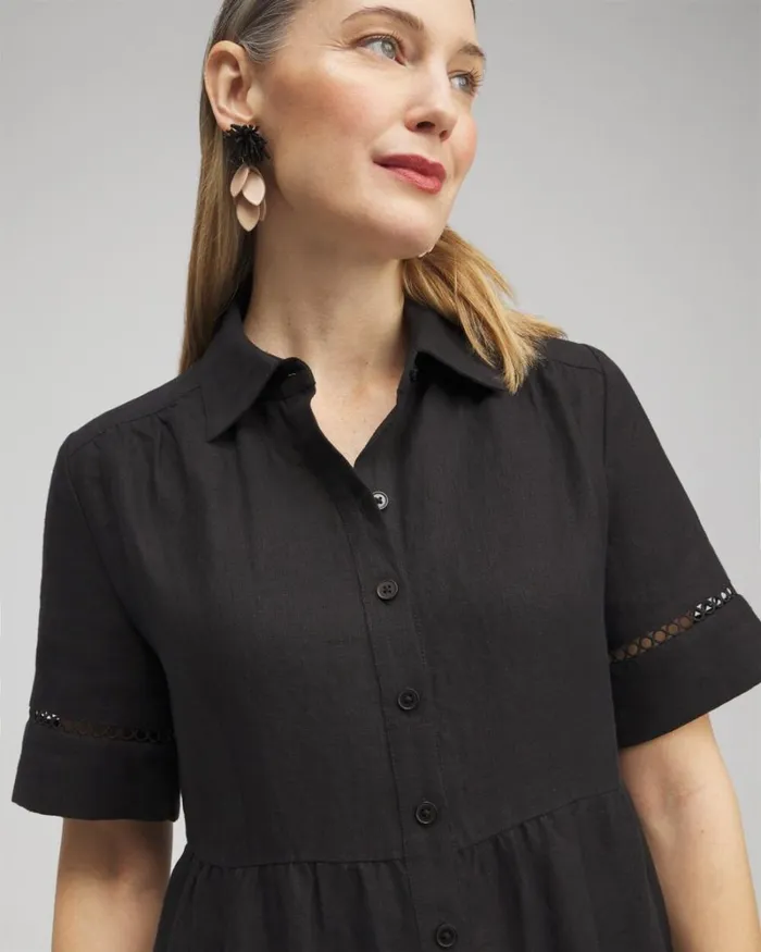 Chico039s Dresses Linen Lattice Trim Midi Dress Black 8211 Clothing