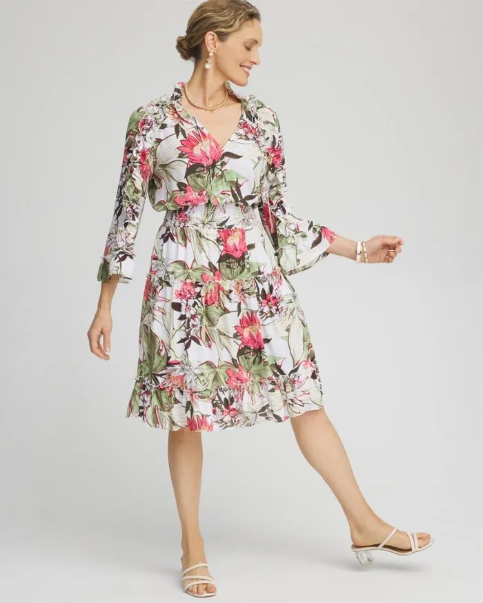 Chico039s Dresses Ruffle Bell Sleeve Dress Alabaster 8211 Clothing