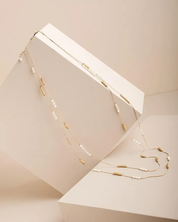 Chico039s Everyday Jewelry Long FauxPearl And Goldtone DoubleStrand Necklace Gold 8211 Shoes and Accessories