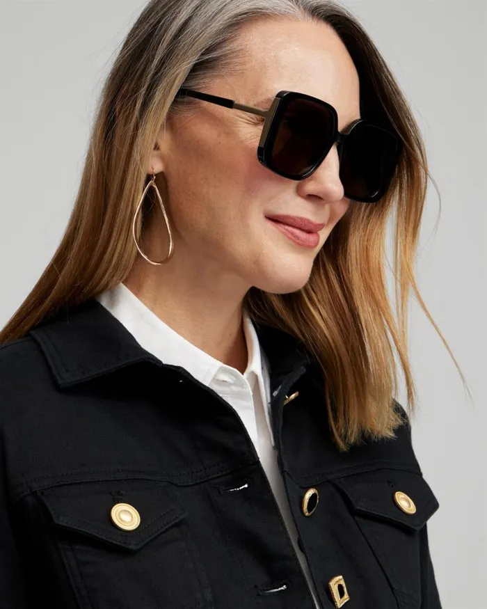 Chico039s Eyewear Black Square Sunglasses Black 8211 Shoes and Accessories