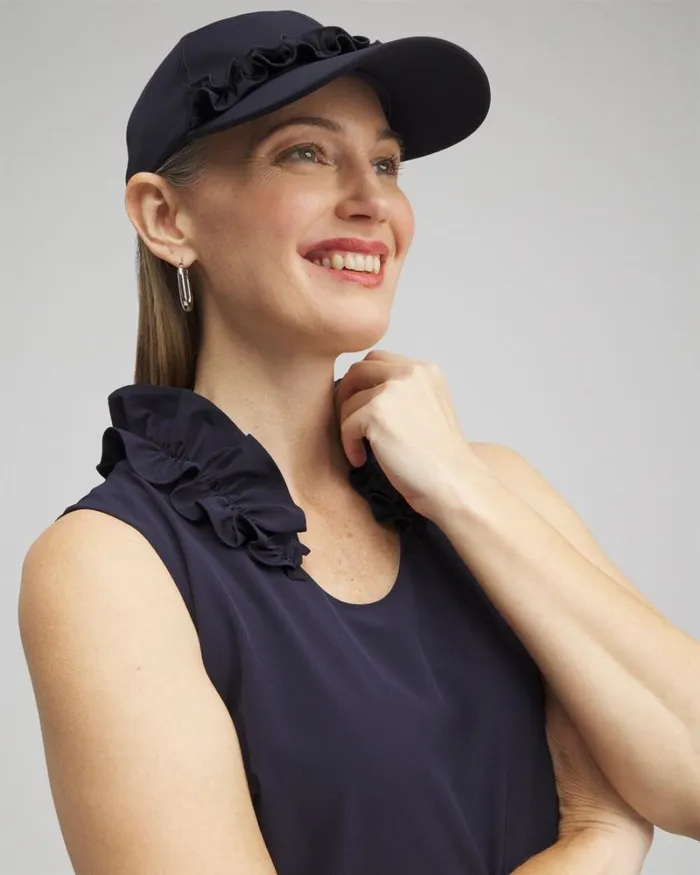 Chico039s Hats Neema UPF Ruffle Baseball Cap Classic Navy 8211 Shoes and Accessories