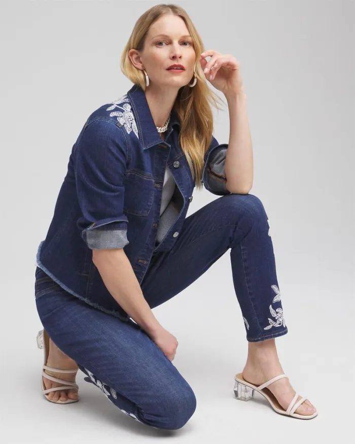 Chico039s Jackets and Coats Fray Hem Embroidered Denim Jacket Morwenna Indigo 8211 Clothing Chico039s Jackets and Coats Fray Hem Embroidered Denim Jacket Morwenna Indigo 8211 Clothing