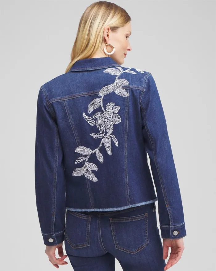Chico039s Jackets and Coats Fray Hem Embroidered Denim Jacket Morwenna Indigo 8211 Clothing Chico039s Jackets and Coats Fray Hem Embroidered Denim Jacket Morwenna Indigo 8211 Clothing