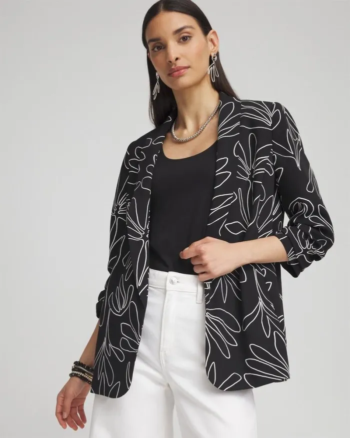Chico039s Jackets and Coats Palms Ruched Sleeve Soft Jacket Black 8211 Clothing