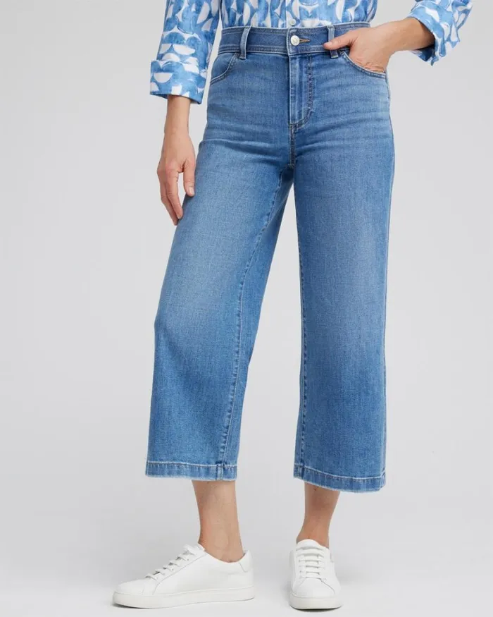 Chico039s Jeans and Denim Cropped Wide Leg Jeans Meera Indigo 8211 Clothing
