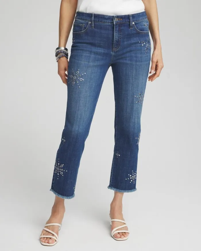 Chico039s Jeans and Denim Girlfriend Americana Fireworks Cropped Jeans Katina Indigo 8211 Clothing