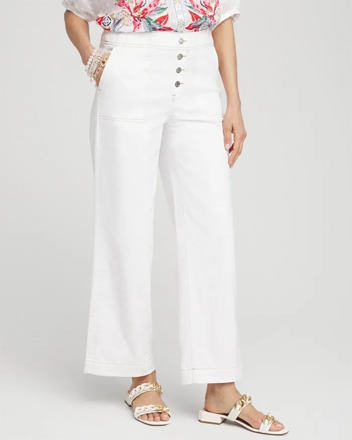 Chico039s Jeans and Denim No Stain PullOn Wide Leg Cropped Jeans Alabaster 8211 Clothing