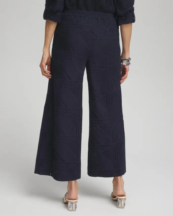 Chico039s Matching Sets Geo Eyelet Soft Cropped Pants Classic Navy 8211 Clothing