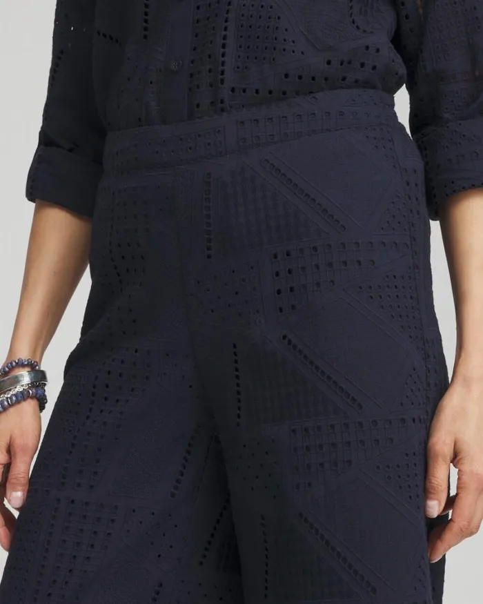 Chico039s Matching Sets Geo Eyelet Soft Cropped Pants Classic Navy 8211 Clothing