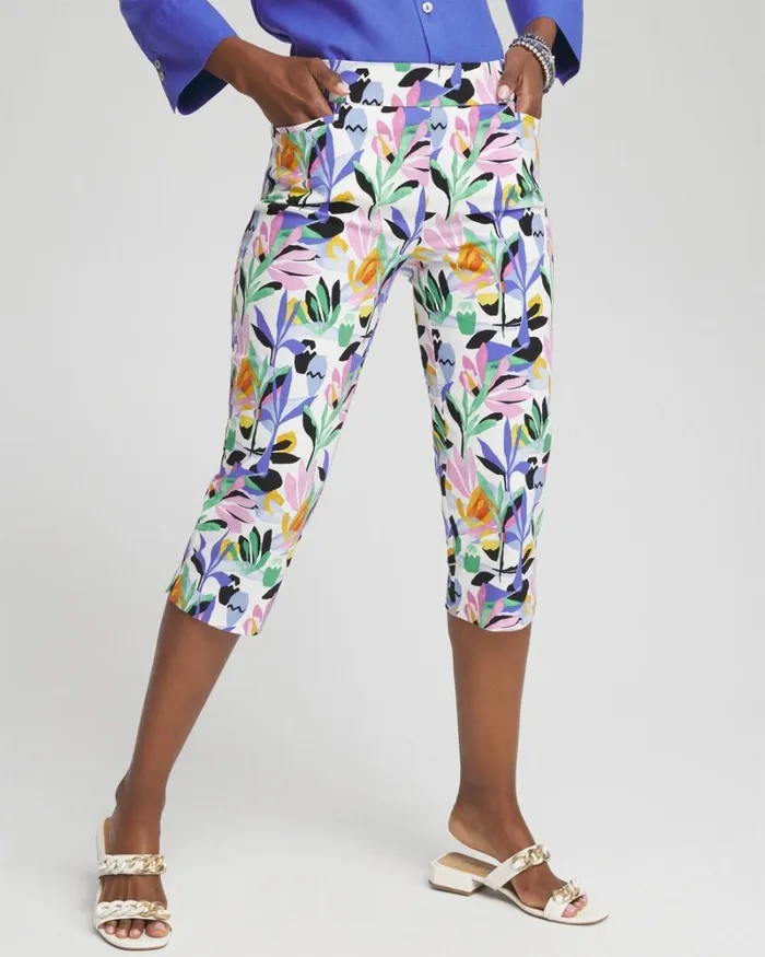 Chico039s Pants Brigitte Tropical Print Capris Alabaster 8211 Clothing