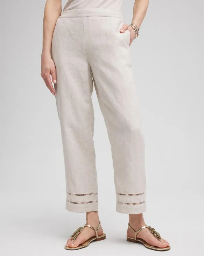 Chico039s Pants Linen Ladder Trim Cropped Pants Oatmeal 8211 Clothing