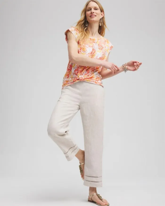 Chico039s Pants Linen Ladder Trim Cropped Pants Oatmeal 8211 Clothing