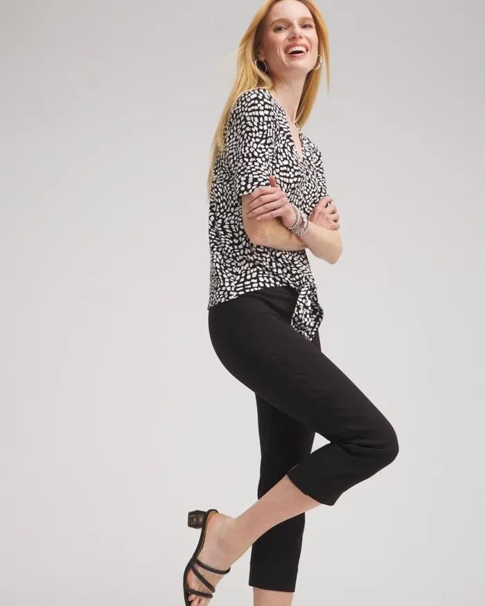 Chico039s Pants Wide Waistband Vented Pullon Capris Black 8211 Clothing