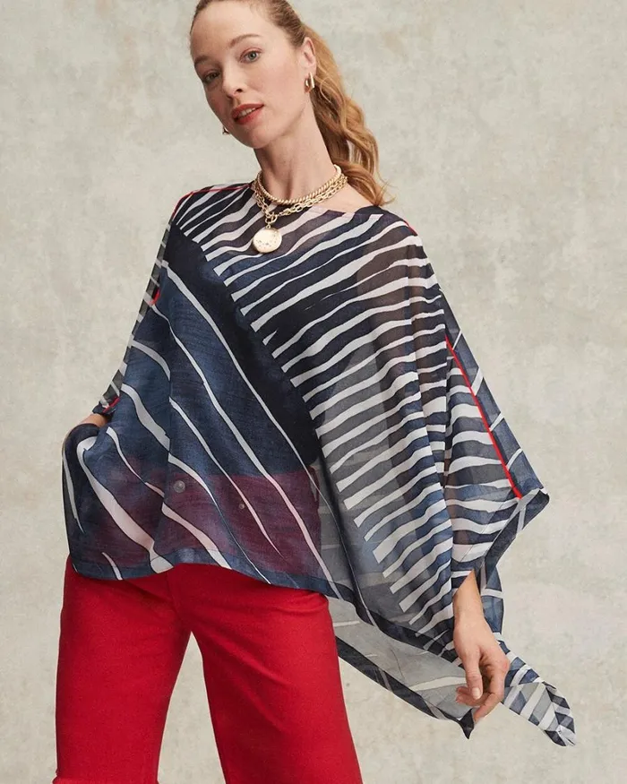 Chico039s Ponchos and Ruanas Chiffon Abstract Lines Poncho Classic Navy 8211 Shoes and Accessories Chico039s Ponchos and Ruanas Chiffon Abstract Lines Poncho Classic Navy 8211 Shoes and Accessories