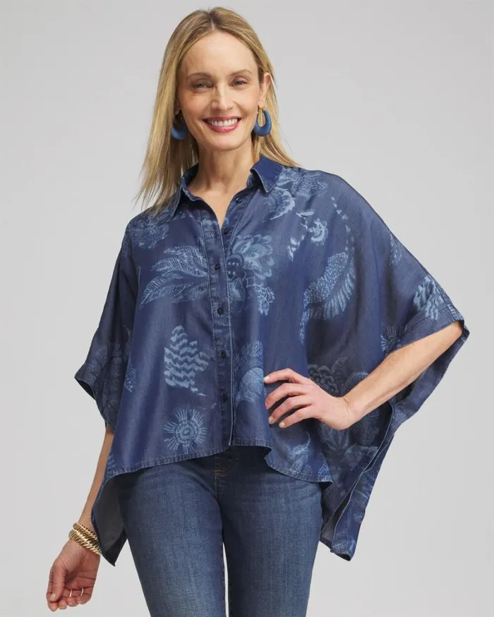 Chico039s Ponchos and Ruanas Floral Button Front Poncho Indigo 8211 Shoes and Accessories Chico039s Ponchos and Ruanas Floral Button Front Poncho Indigo 8211 Shoes and Accessories