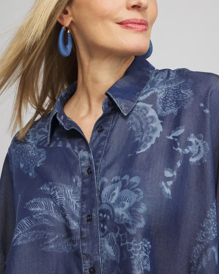 Chico039s Ponchos and Ruanas Floral Button Front Poncho Indigo 8211 Shoes and Accessories Chico039s Ponchos and Ruanas Floral Button Front Poncho Indigo 8211 Shoes and Accessories