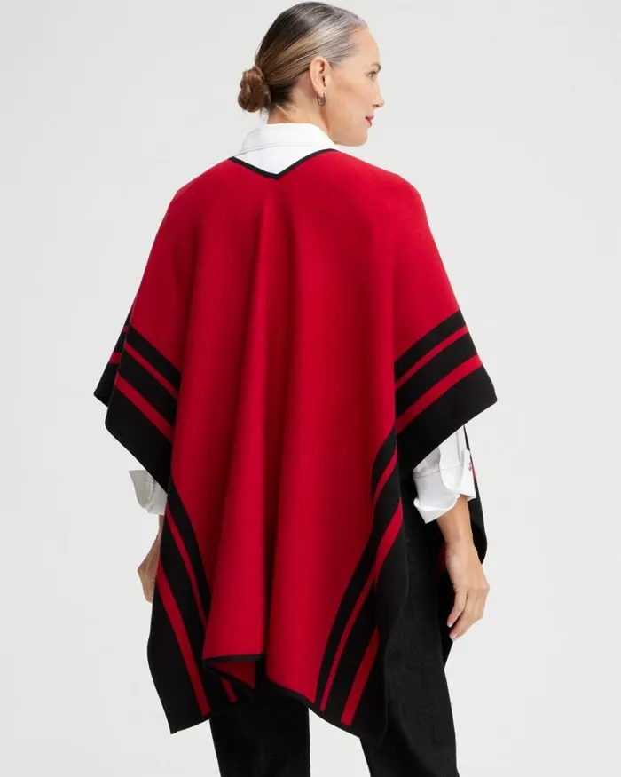 Chico039s Ponchos and Ruanas Red Stripe Border Ruana Black 8211 Shoes and Accessories
