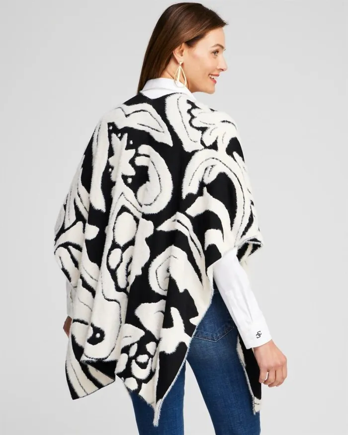 Chico039s Ponchos and Ruanas Reversible Jacquard Ruana Black 8211 Shoes and Accessories Chico039s Ponchos and Ruanas Reversible Jacquard Ruana Black 8211 Shoes and Accessories