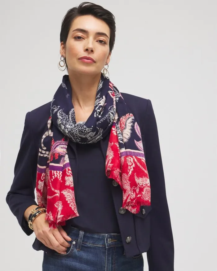Chico039s Scarves Mixed Floral Print Oblong Scarf Classic Navy 8211 Shoes and Accessories