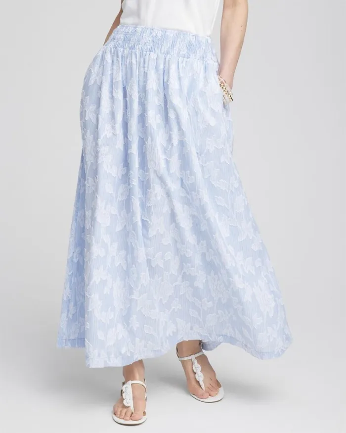 Chico039s Skirts Floral Jacquard Maxi Skirt Blue 8211 Clothing