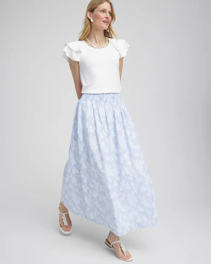 Chico039s Skirts Floral Jacquard Maxi Skirt Blue 8211 Clothing