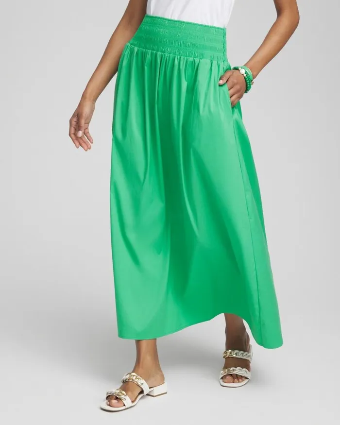 Chico039s Skirts Poplin Smocked Waist Skirt Grassy Green 8211 Clothing
